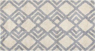 Beliani Alfombra De Algod&oacute;n Beige Claro Gris 80 X 150 Cm Hecho A Mano Dormitorio Nevsehir