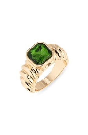 Nordstrom Rack Crystal Ribbed Signet Ring in Green- Gold at Nordstrom Rack, Size 9