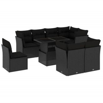 vidaXL Set De Sof&aacute;s De Jard&iacute;n 8 Piezas Y Cojines Rat&aacute;n Sint&eacute;tico Negro Vidaxl