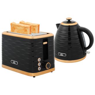 HOMCOM Kettle and Toaster Set 1.7L Rapid Boil Kettle & 2 Slice Toaster - Black | TJ Hughes