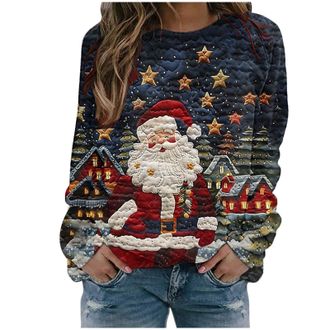 Generic Christmas Jumpers for Women UK 2025 Ugly Xmas Autumn Winter Sweatshirts Ladies Tops Long Sleeve Fall Oversized Outfits Elegant Funny Round Neck Long S