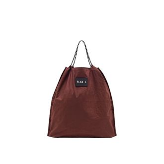 Plan C Tote Bags, female, Brown, Size: ONE SIZE Technical Cotton Shopping Bag