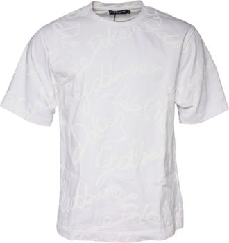 Dolce & Gabbana Mens White Logo Print Cotton Crew Neck T-Shirt