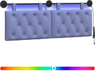 vidaXL Cabecero Colgante Con Luz Led Azul Jeans Tela Vidaxl
