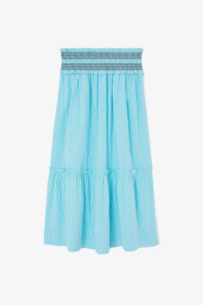 Ganni Blue Convertible Skirt in Check - Size 8/10 Organic Cotton