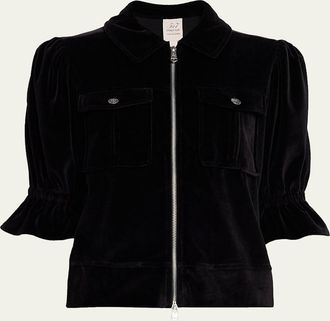 Cinq &agrave; Sept Holly Short-Sleeve Velour Jacket