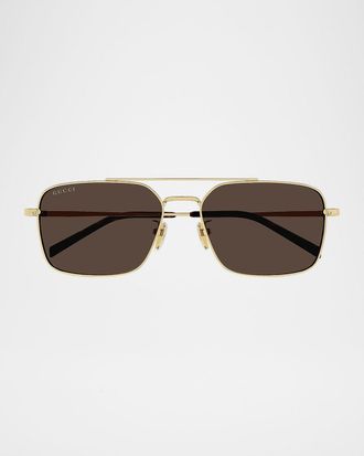 Gucci Men & apos;s Petit GG 58mm Metal Navigator Sunglasses