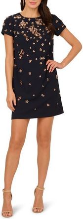 Adrianna Papell Beaded Crepe Dress in Midnight Rose Gold at Nordstrom, Size 10