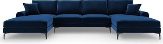 BLOOMINGLOFT Panorama U-Form Sofa Madara mit Samtbezug - Beine Schwarz
