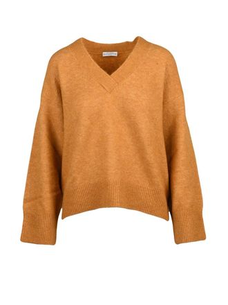 Ballantyne V-neck Pullover in Gold Alpaca and Wool Blend