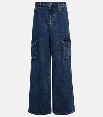 Self Portrait Mid-rise wide-leg denim cargo pants