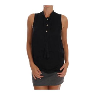 Versace Jeans Couture Shirts, female, Black, Size: S Sleeveless Mandarin Collar Blouse