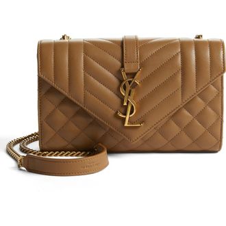 Saint Laurent Small Envelope Chain Strap Leather Shoulder Bag in Dark Cork at Nordstrom