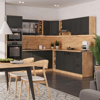 Vicco Cocina Esquinera R-line, Casa De Campo Antracita/roble Dorado, 237 X 247 Cm, Et Antracita