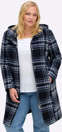 Sheego Wintermantel SHEEGO, Damen, Gr. 50, blau (tiefblau, eisblau, kariert), 90% Polyester, 10% Wolle, kariert, M&auml;ntel Wintermantel