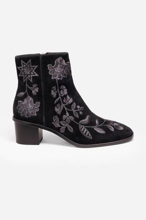 Johnny Was Womens Chiara Embroidered Suede Bootie In Black