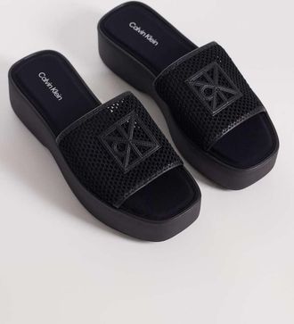 Calvin Klein Jeans - Sandali flatform in rete neri-Nero