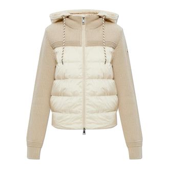 Moncler Cardigans, female, Beige, Size: M Cardigan with quilted front