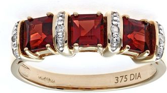 Jewelco London 9ct Gold 2pts Diamond 1.36ct Garnet Eternity Trilogy Ring - PR0AXL1810YGT