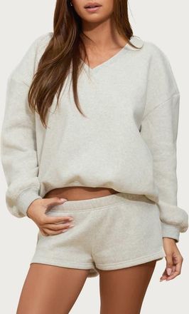 Edikted Bronte V-Neck Sweatshirt in Gray-Melange at Nordstrom, Size X-Small