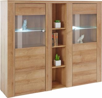 HOME AFFAIRE Highboard »Larona, zeitlose Hochkommode mit 2 Türen, Türkommode, Höhe 129,5 cm,« Anrichte mit dekorative Rahmenoptik, Türen mit Glaseinsatz
