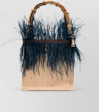 La Milanesa violetta small bamboo handle feather tote