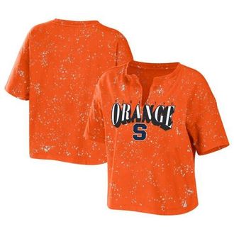 WEAR by Erin Andrews Womens WEAR by Erin Andrews Orange Syracuse Orange Bleach Wash Splatter Cropped Notch Neck T-Shirt at Nordstrom, Size Xx-Large
