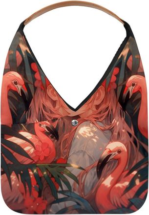 Generic Flamingo Girl Reusable Lightweight Grocery Bags - Foldable Into Compact Pouch, Washable & Sturdy, Multipurpose for Shopping and Travel