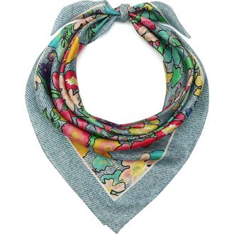 Kurt Geiger Floral Denim Silk Square Scarf in Rainbow at Nordstrom