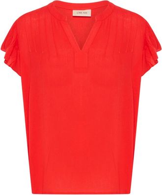 Cream Rode V-hals Blouse - Dames - Blouses - Rood - L - Overhemden