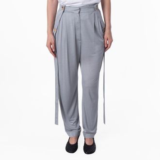 Burberry Ladies Heather Melange Strap Detail Jersey Tailored Trousers, Brand Size 6 (US Size 4)