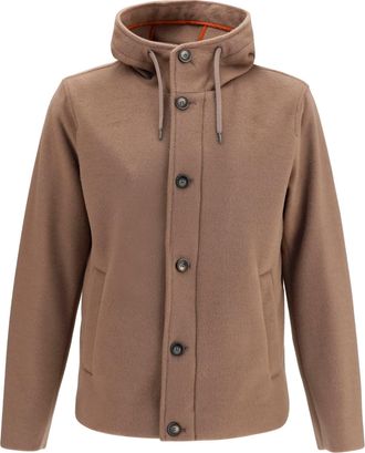 Herno Mens Jacket Hooded Button-Front Dark Taupe Polyester