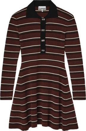Ganni Polo Jurk in Gestreept Merino - Dames - Korte kleedjes - Veelkleurig - M - Wol - Kleedjes