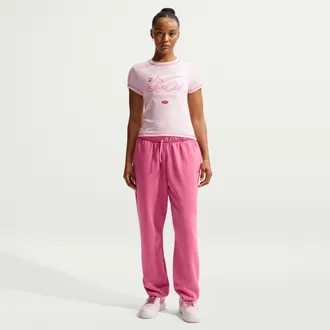 Nike Womens Nike Sportswear Club Fleece Mid-Rise Oversized Sweatpants in Pink | IQ1250-641