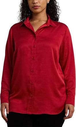 Lauren Ralph Lauren Plus Size Satin Charmeuse Shirt Womens Clothing Festive Red : 2X, Polyester/Satin