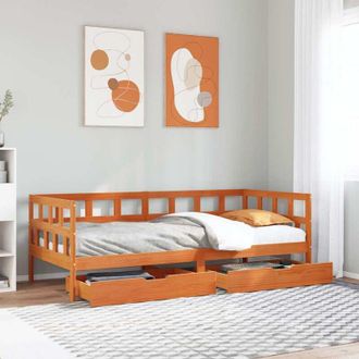 vidaXL Sof&aacute; Cama Con Cajones Madera Maciza Pino Marr&oacute;n Cera 80x200 Cm Vidaxl