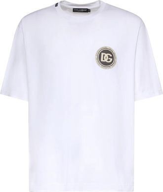 Dolce & Gabbana Katoenen T-shirt met Patch - Heren - T-shirts - Wit - M - Katoen - Tops