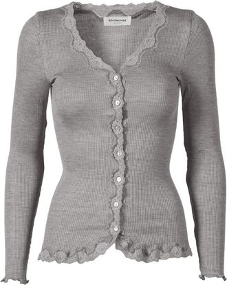 Rosemunde Lichtgrijze Cardigan met Kantdetails - Dames - Vesten - Grijs - XL - Katoen - Truien & Vesten