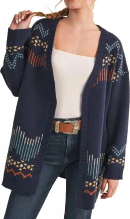 Merci Delmount Western Knit Sweater Cardigan In Navy Blue
