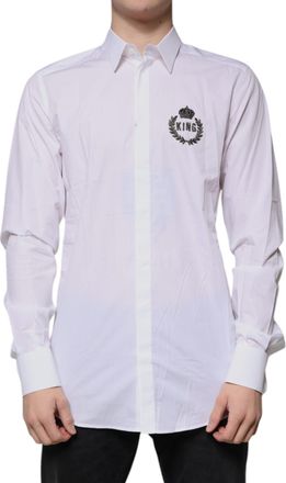 Dolce & Gabbana White Cotton Logo Formal Men GOLD Dress Mens Shirt
