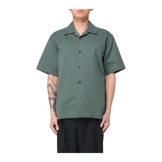 Jil Sander Short Sleeve Shirts, male, Green, Size: XL Grey Camp Collar Shirt