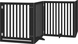 vidaXL Dog Gate with Door Foldable 4 Panels Black 320 cm Poplar Wood vidaXL
