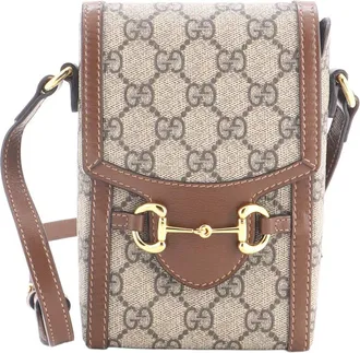 Gucci Brown Gg Coated Canvas & Leather Horsebit 1955 Crossbody Mini (Authentic Pre-Loved)