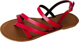 Generic Women Summer Fashion Leather Flip Flop Outdoor Beach Sandals Comfortable Lightweight Casual Footwear For Ladies (Red, 6.5)
