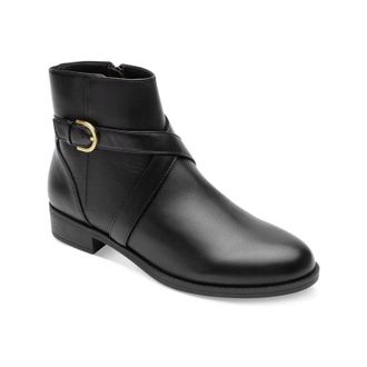 Rockport Womens Rockport Vicky CI974 Boots Black Leather Ankle Belt Bootie HTAT07