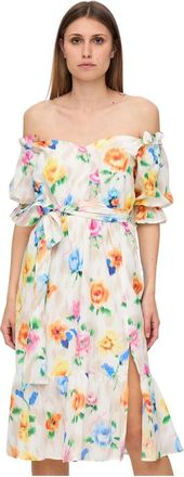 Moschino Levendige Zomerse Midi Jurk met Gerimpelde Mouwen - Dames - Zomerkleedjes - Veelkleurig - M - Katoen - Kleedjes