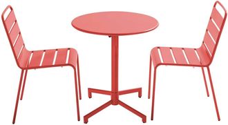 Oviala Conjunto de mesa y 2 sillas de jard&iacute;n en metal rojo