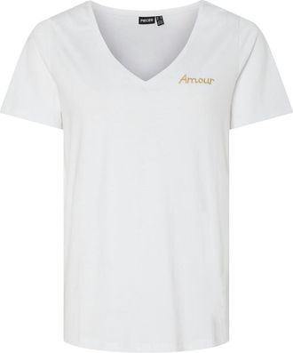 Pieces T-shirt met borduursel en V-hals