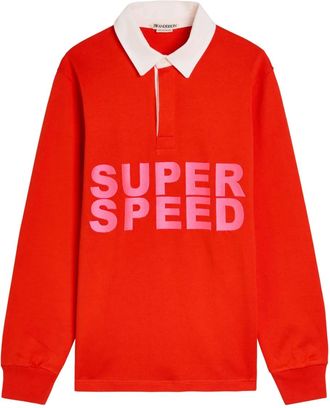 J.W.Anderson graphic long-sleeved polo top - women - Cotton - S - Red