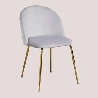 Sklum Sklum - Silla De Comedor En Terciopelo Kana Design Gris Perla Dorado
